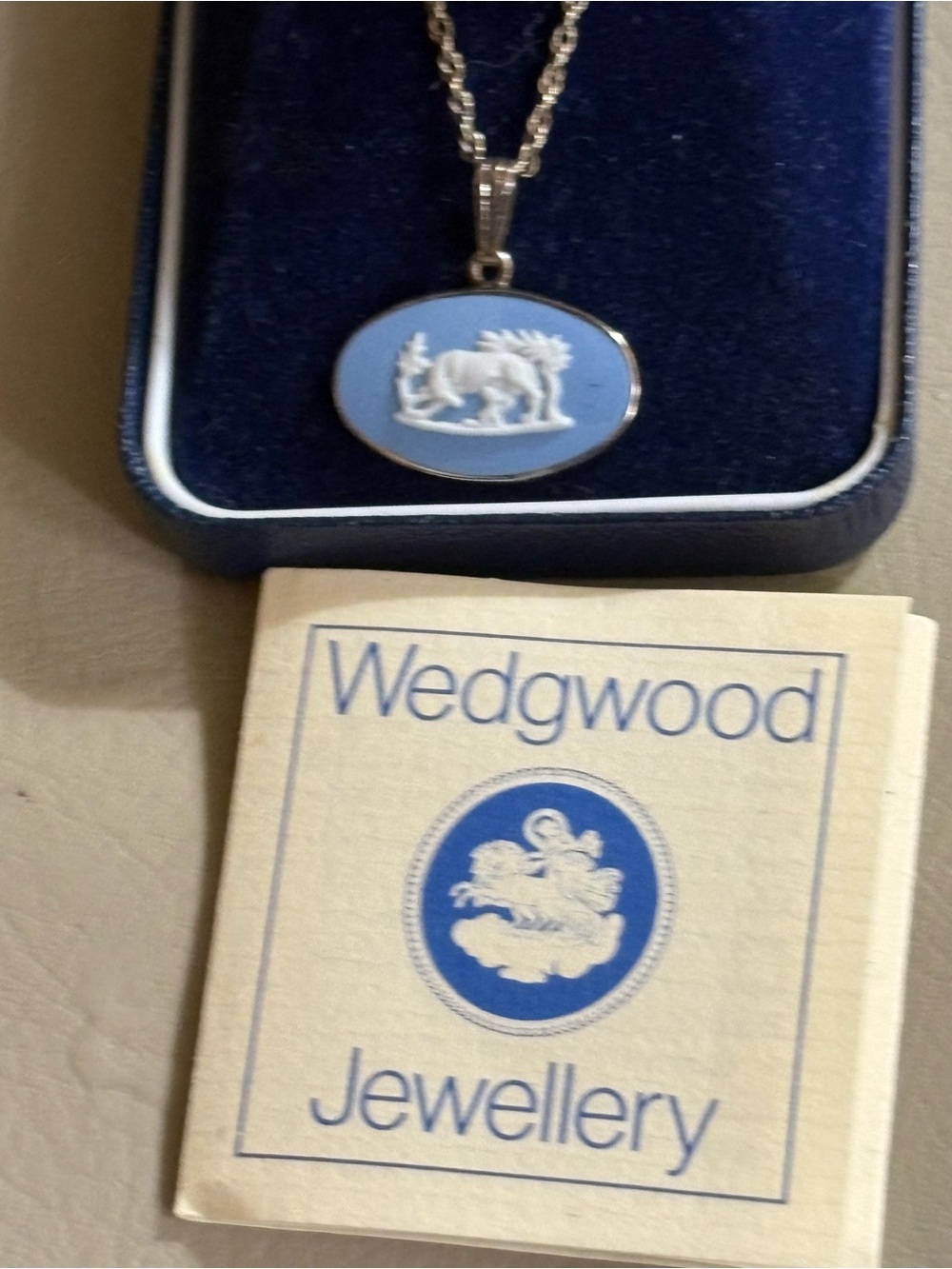 Vintage Wedgwood England Blue Jasperware Cameo Pendant Necklace